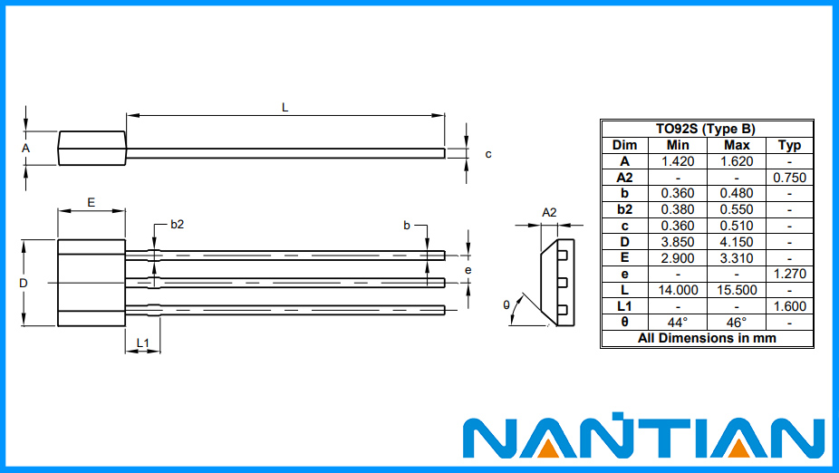 TO92S Package Outline Dimensions